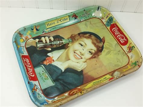 Coca Cola Serving Tray Woman With Coke Bottle Have A Coke Etsy