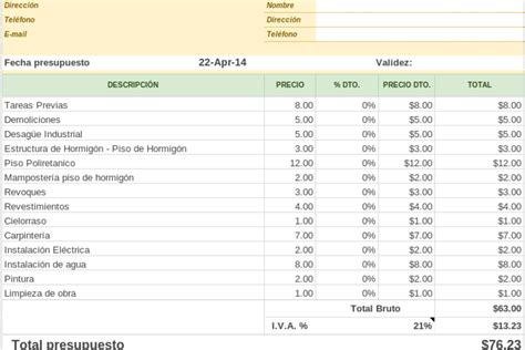 Presupuesto De Obra Ejemplos Y Formatos Excel Word Y Pdfs Images