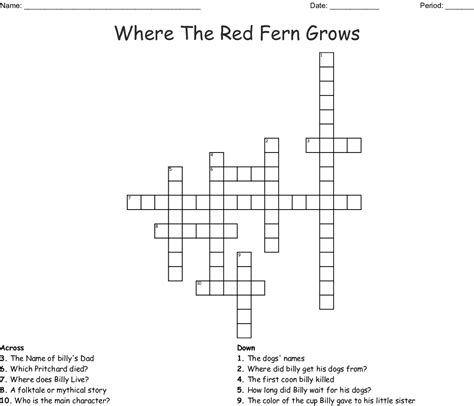 Where The Red Fern Grows Crossword Wordmint Dog Crossword Puzzle