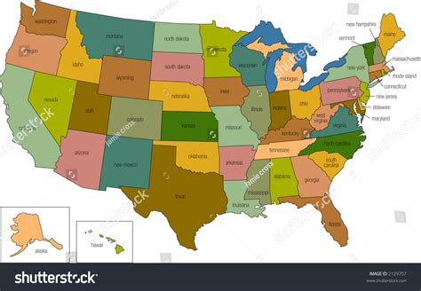 A Full Color Map Of The United States Of America With The State Names