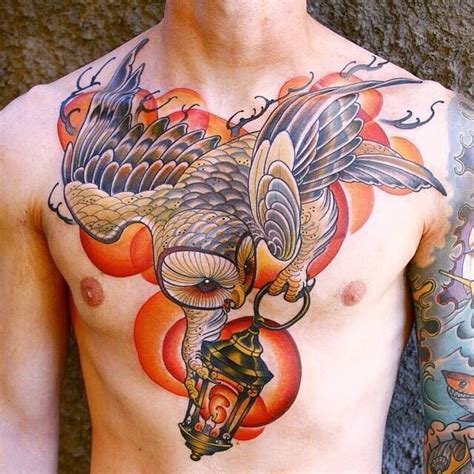 Owl Neo Traditional Owl Chest Tattoo Design Cl Tit Blog