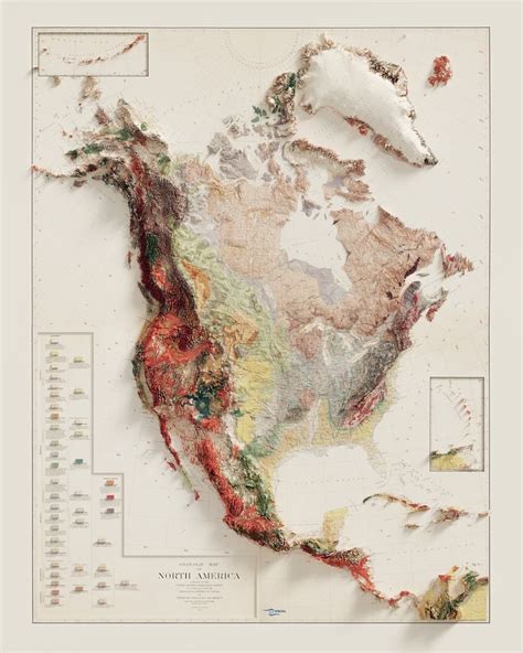 North America Geology Vintage Shaded Relief Map Etsy North America