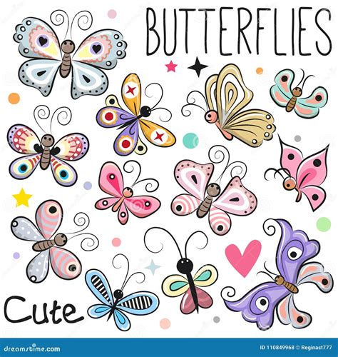 Set Of Cute Cartoon Butterflies Stock Vector Illustration Of Cute
