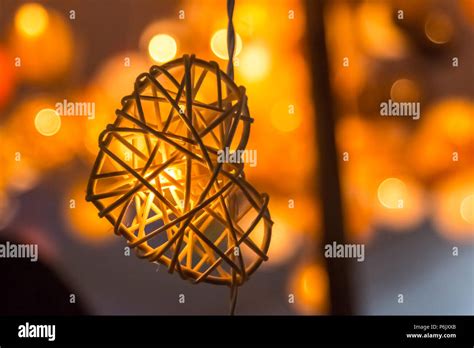 Hanging Heart Shape Fancy Light Bulbs With Glowing And Lighting Stock