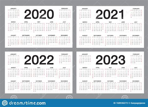 Simple Calendar Template For 2020 2021 2022 2023 Years On White