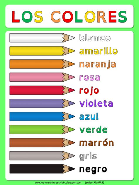 Me Encanta Escribir En Español Los Colores