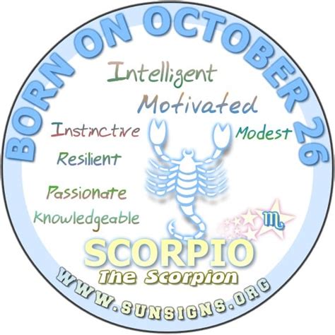 To discover the primary personality elements of this zodiac, vital signs and symbols, strengths and weaknesses, romantic compatibility, and more, keep reading. October 26 Birthday Horoscope Personality | Sun Signs