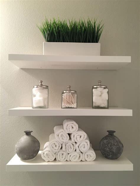 Bathroom Shelves Modern Clean White And Grey Added Shelves Green