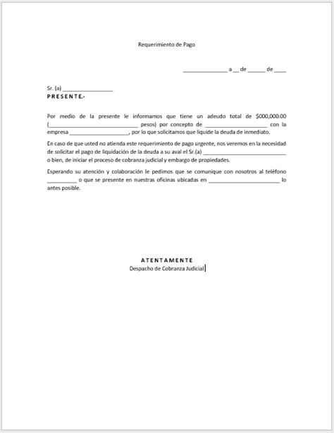 Modelo De Carta De Requerimiento De Pago Ante Municipalidad Docx Pdmrea