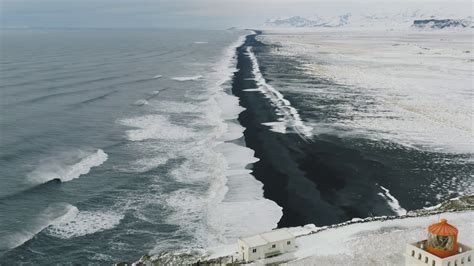 Aerial View Of Iconic Black Sand Beach Around Reynisfjara Beach And