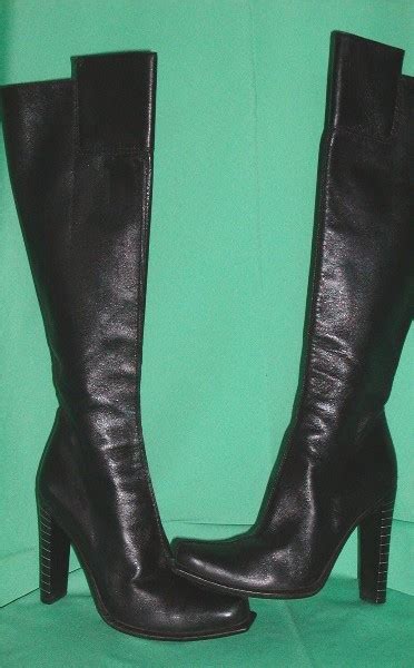 vintage black leather knee high boots   italy