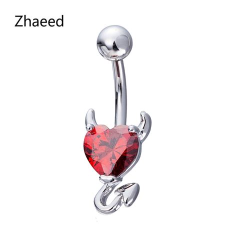 Heart Zircon Crystal Devil Belly Button Ring Navel Piercing 316l Stainless Belly Button Rings