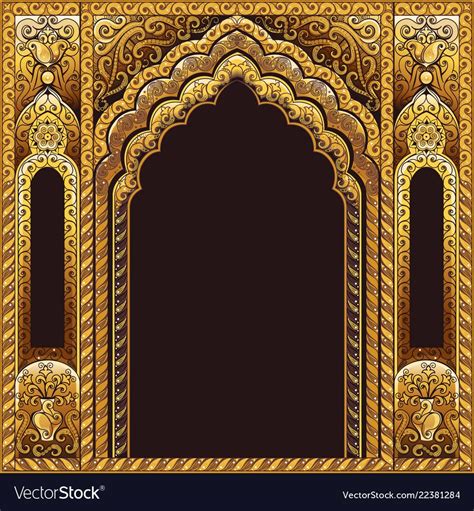 Vector Indian Ornamented Arch Color Gold Background Black Download A