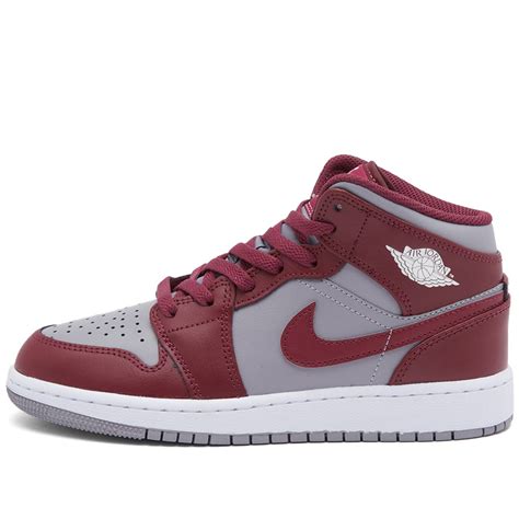 Air Jordan 1 Mid Gs Cherrywood Red And White End