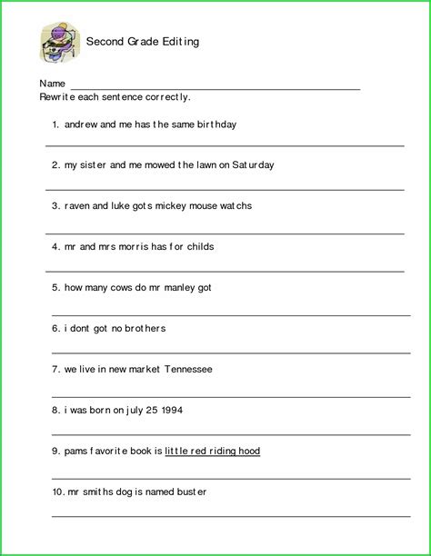 Grammar Worksheets Printable Grade