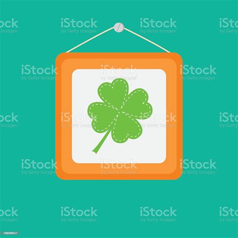 Four Leaf Clover In A Picture Frame On The Wall Stock Illustration