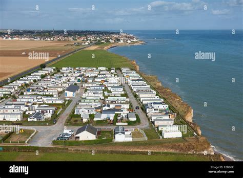 France Calvados Lion Sur Mer La Baie Camping Aerial View Stock