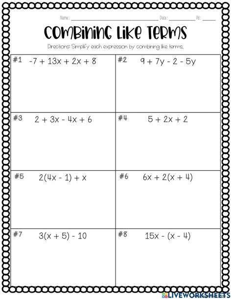 Combining Like Terms And Distributive Property Worksheets With
