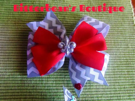 Chevron Valentines Day Bow With Fleur De Lis Center Found Only At