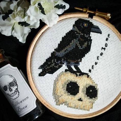 Skulls Bats Edgar Allan Hoe For Poe Gothic Cross Stitch Kit Moons And