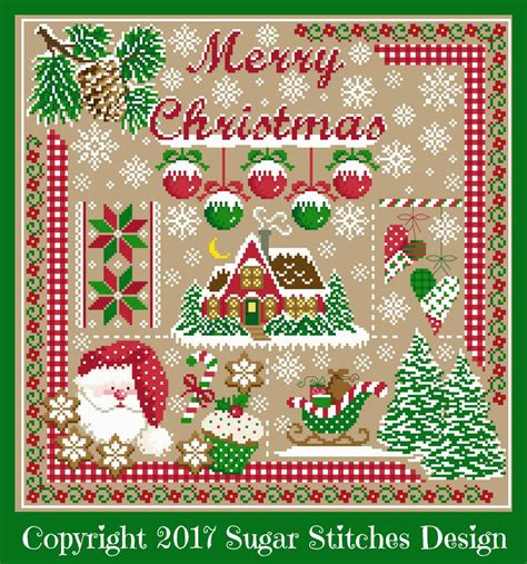 Merry Christmas Sampler Cross Stitch Pdf Chart Etsy