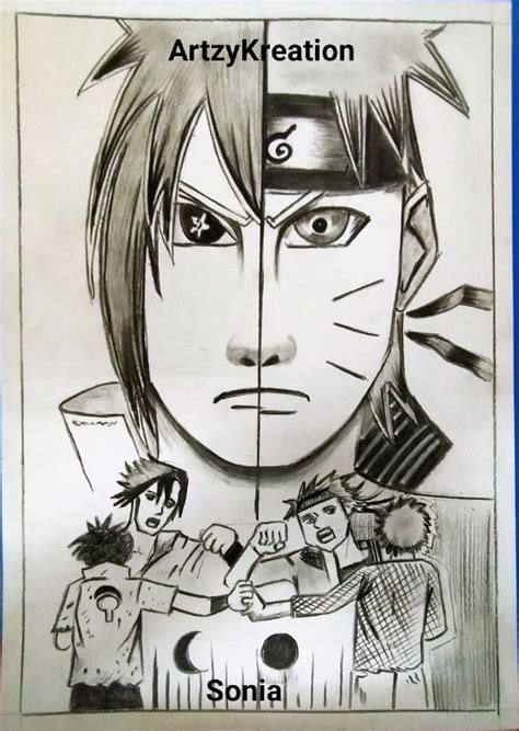 Naruto And Sasuke Anime Drawing Through Charcoal Pencil Anime Drawings