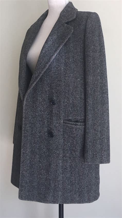 Oversized Herringbone Tweed Coat Jacket Vintage J G Hook Grey Gray Wool Made In Usa Size S