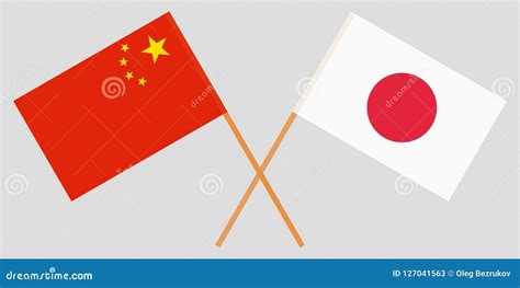 The Crossed Japan And China Flags Official Colors Stock Vector