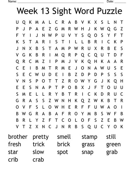 Week 13 Sight Word Puzzle Word Search Wordmint