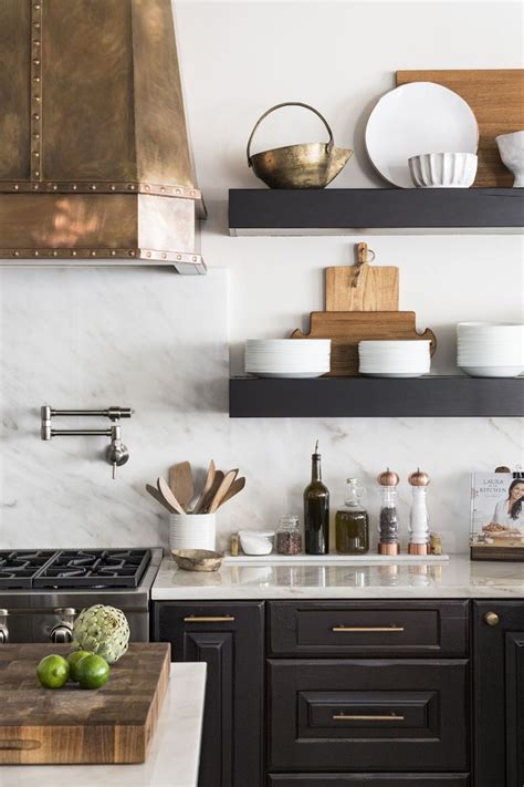 Copper Kitchen Accents Done Beautifully In This Navy And Marble Kitchen Brianna Michelle