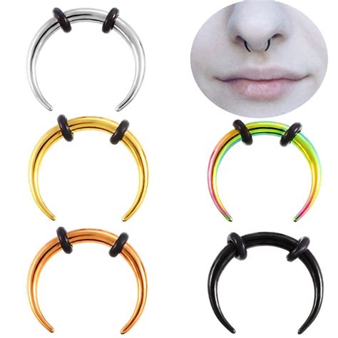 Vriua C Type Stainless Steel Horns Septumb Clicker Piercing Nostril Hoop Nose Ring Individuality