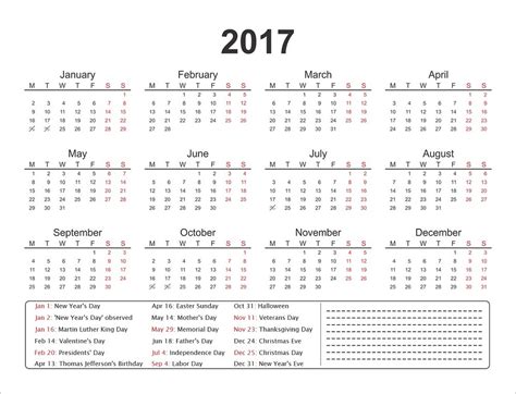 1 Page Calendars 2017 Learning Printable
