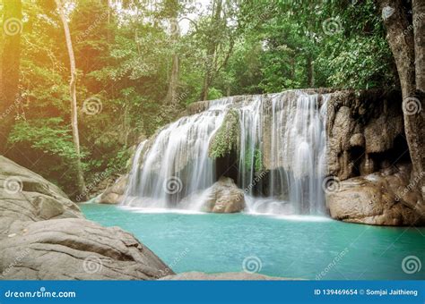 Erawan Waterfall Kanchanaburi Thailand In Feb 2018 Stock Photo