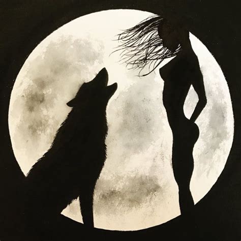 Don't forget to add detailing. Black and white painting of a girl and a wolf howling by ...