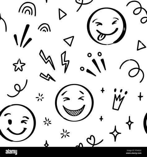 Doodle Emoji Seamless Pattern Hand Drawn Sketch Positive Emoticons Background Freehand Emotion