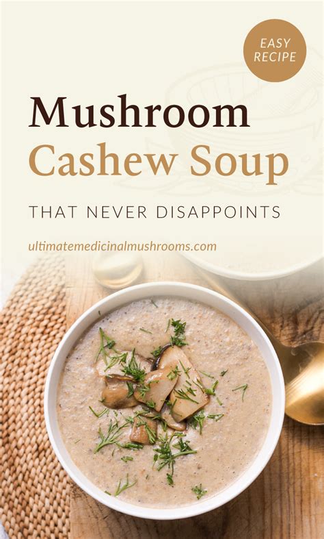 Text Area Which Says Mushroom Cashew Soup That Never Disappoints