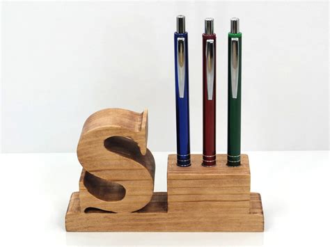 Pen Holder Personalized Wooden Desk Pen Holder With Letter Etsy India