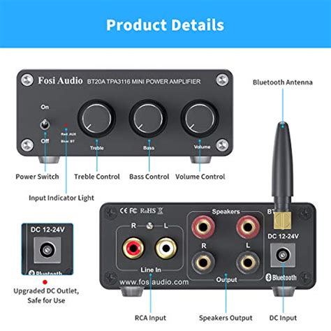 Fosi Audio BT A Bluetooth Stereo Audio Channel Amplifier Receiver Mini Hi Fi Class D
