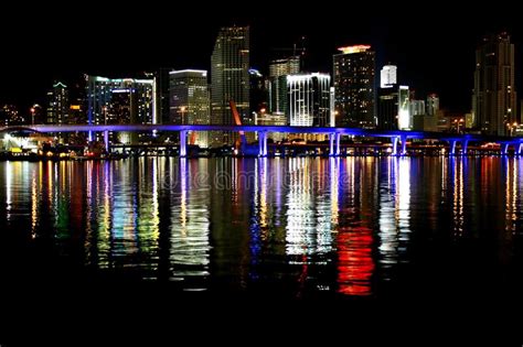 Night Colorful Miami Florida Beautiful Skyline Cityscape View Bright
