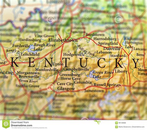 Mapa Geográfico Del Estado De Los Eeuu Kentucky Con Las Ciudades