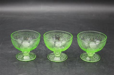 Hazel Atlas Florentine Green Depression Glass Footed Sherbet Set Of