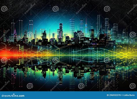 Abstract Night City Background With Lights And Buildings Generative