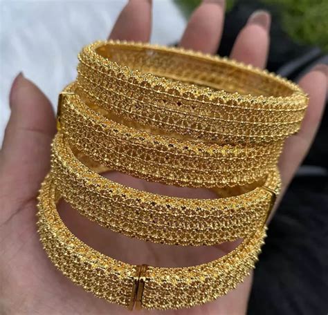 2pcsset 24k Gold Plated Bangles For Women Gold Dubai Bride Etsy