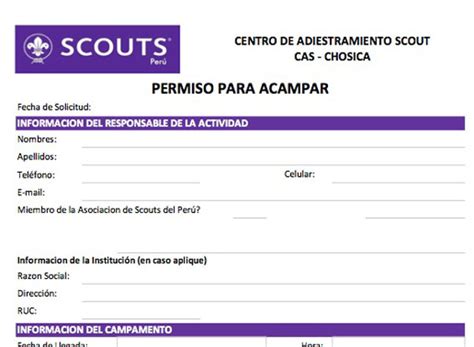 Se Publicó Formato Para Acampar En El Cas Scouts Del Perú