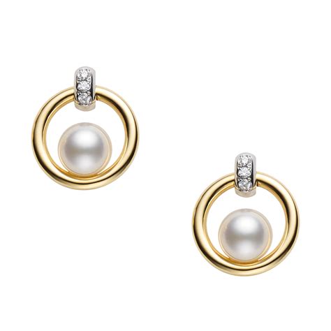 Mikimoto Akoya Cultured Pearl And Diamond Circle Earrings Bryant