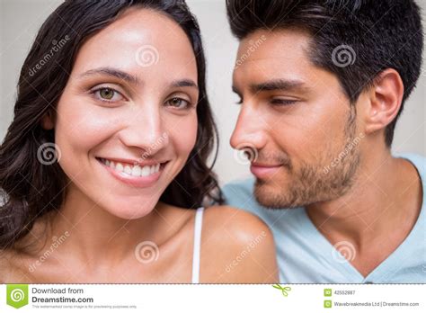 Attractive Couple Sitting On Bed Stock Image Image Of Looking Female