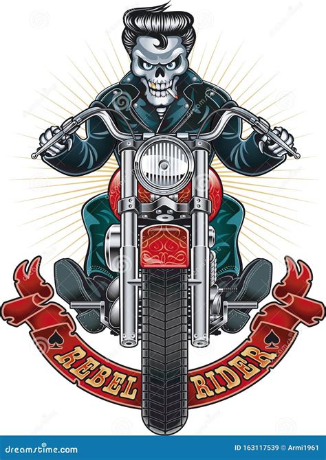 Human Skeleton Riding Motorcycle Stock Vector Illustration Of Cowboy