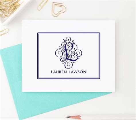 Personalized Folded 1 Initial And Name Monogrammed Stationary