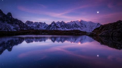 Hd Wallpaper Moonlight Europe Mont Blanc France Chamonix Cheserys