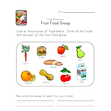fruit food group worksheet all kids network